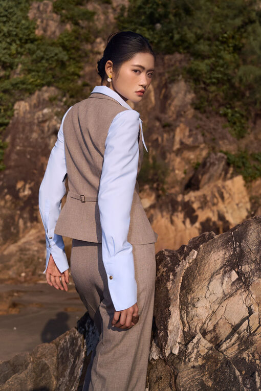 Áo gile kiểu cổ 2 ve bổ cơi túi