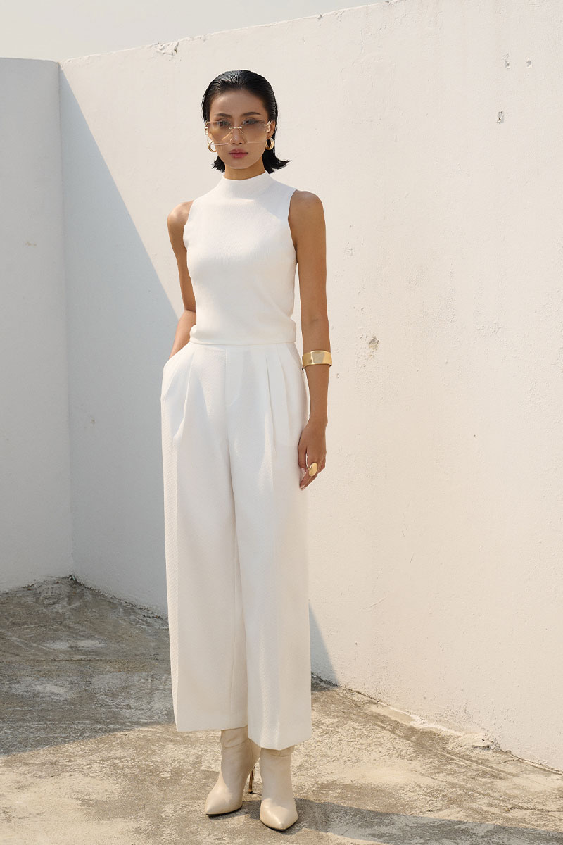 Quần text baggy ống rộng cạp liền