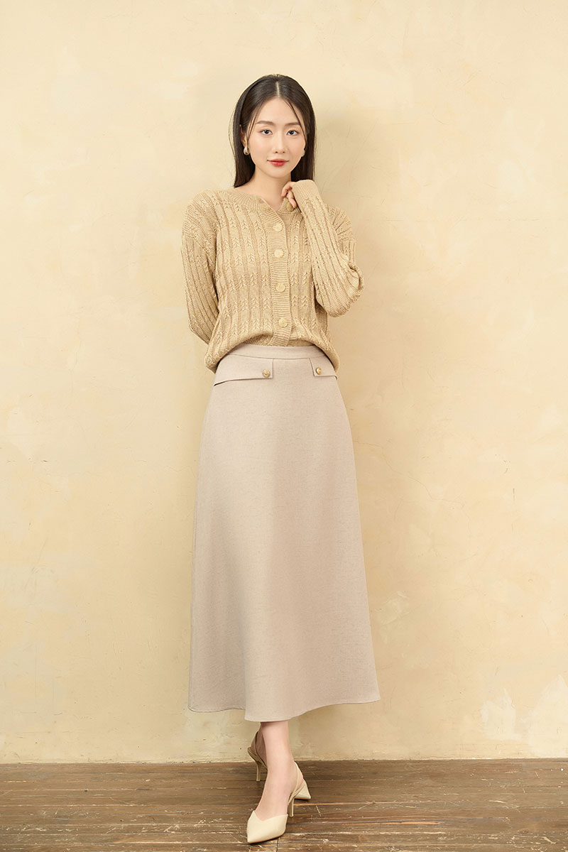 Chân váy xoè bong eo hông đính cúc