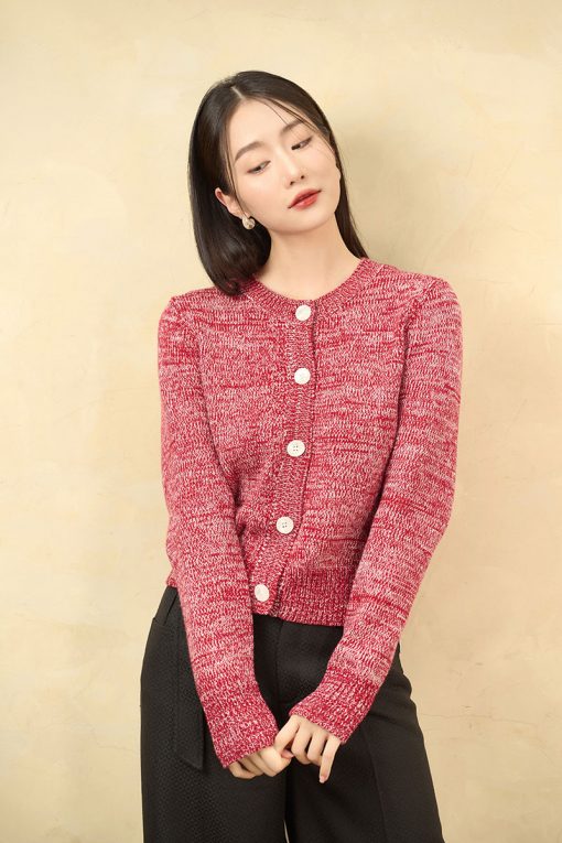 Áo khoác len dày cổ tròn dệt sợi phẩy