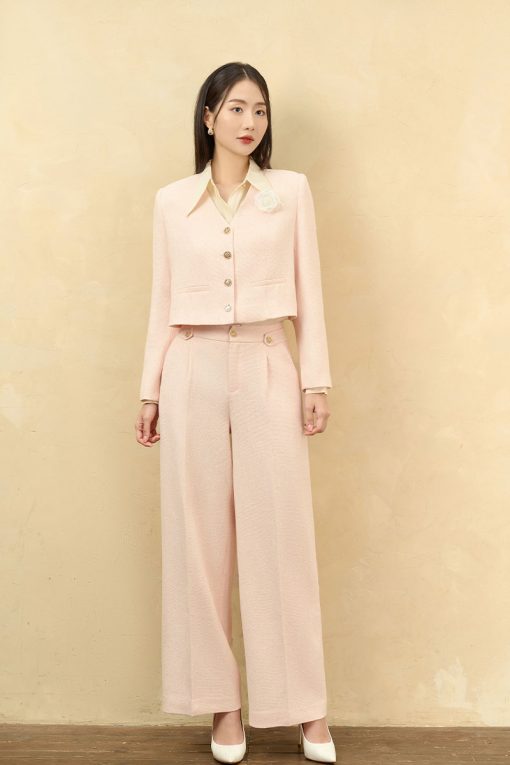 Quần tweed suông cá cạp đính cúc