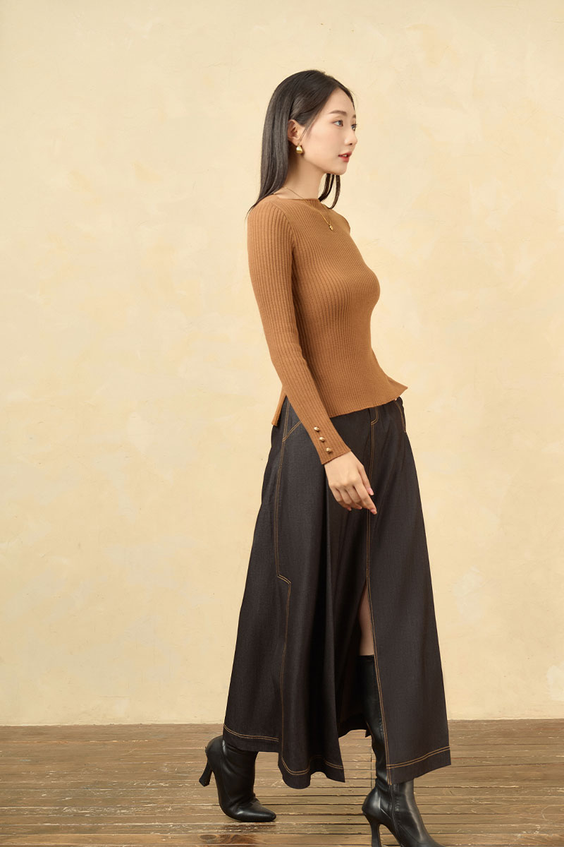 Chân váy dài giả bò nắp túi đính cạp