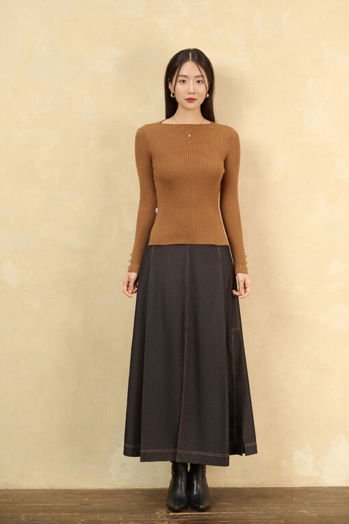 Chân váy dài giả bò nắp túi đính cạp