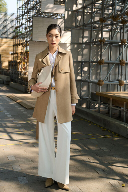 Áo măng tô dáng lửng bong ngực kèm đai