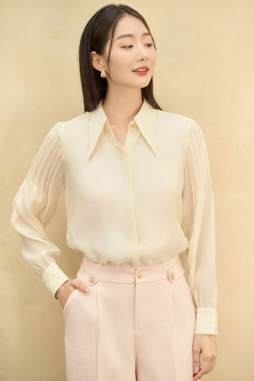 Sơ mi DT cổ đức điệu tay bấu ly