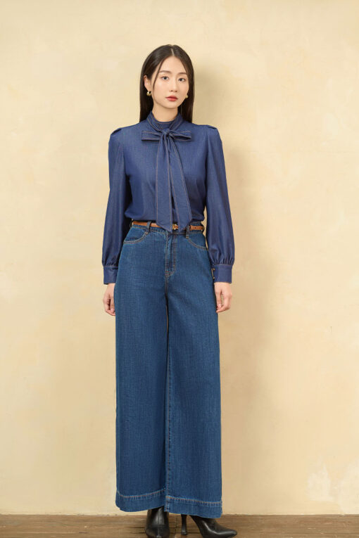 Sơ mi DT giả bò diễu chỉ cổ tàu buộc dây