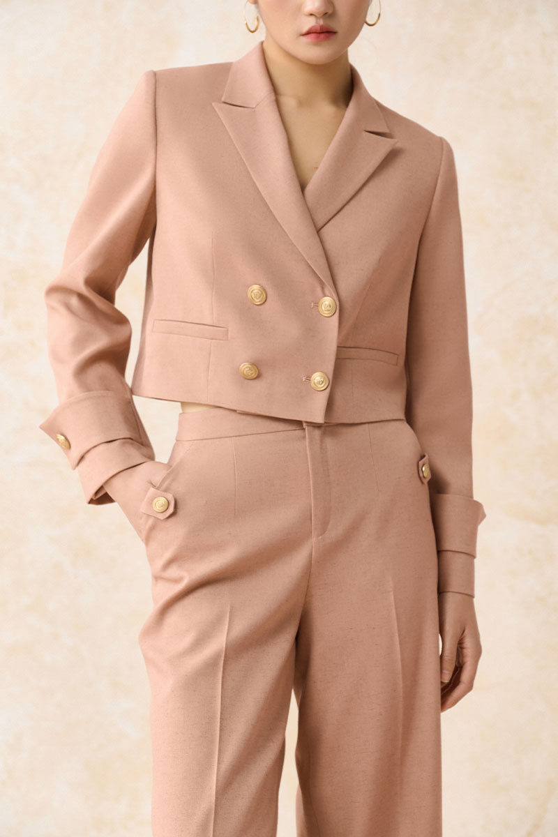 Áo vest croptop can đai tay đính cúc