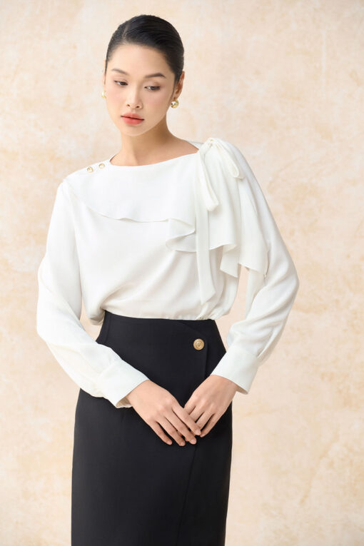 Sơ mi DT cổ lệch bong cổ can tay