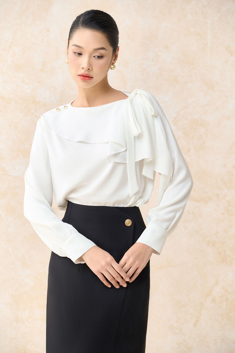 Sơ mi DT cổ lệch bong cổ can tay