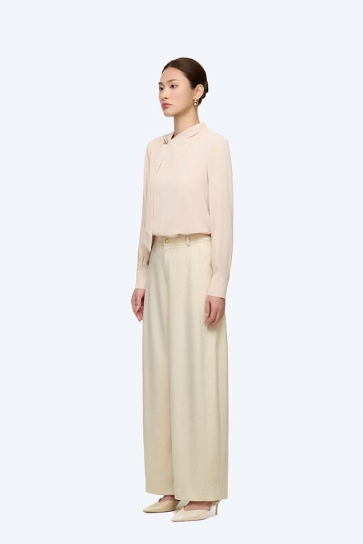 Sơ mi DT cổ luồn nơ đính cúc