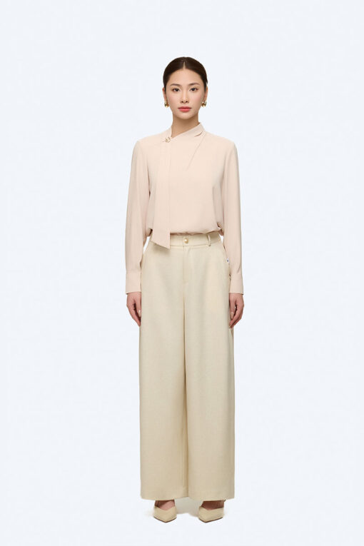 Sơ mi DT cổ luồn nơ đính cúc