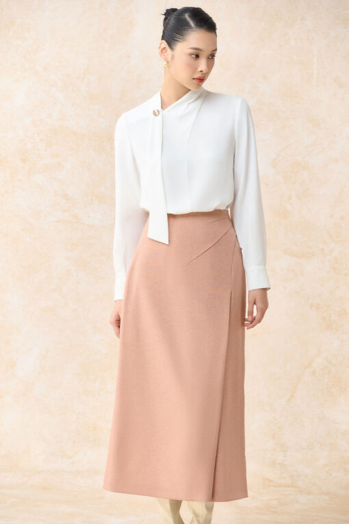 Sơ mi DT cổ luồn nơ đính cúc