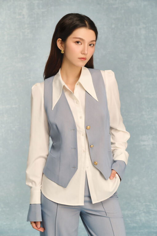 Sơ mi DT vai xếp ly kèm măng sét phối