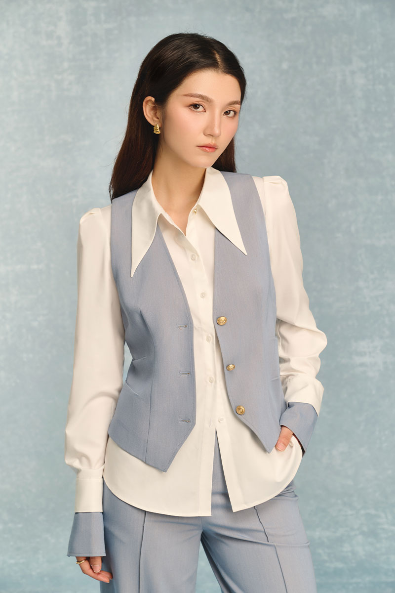 Sơ mi DT vai xếp ly kèm măng sét phối