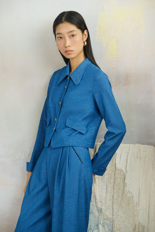 Áo kiểu DT croptop giả bò gấu tay lơ vê