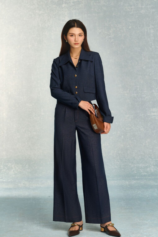 Quần suông giả bò nắp túi can eo