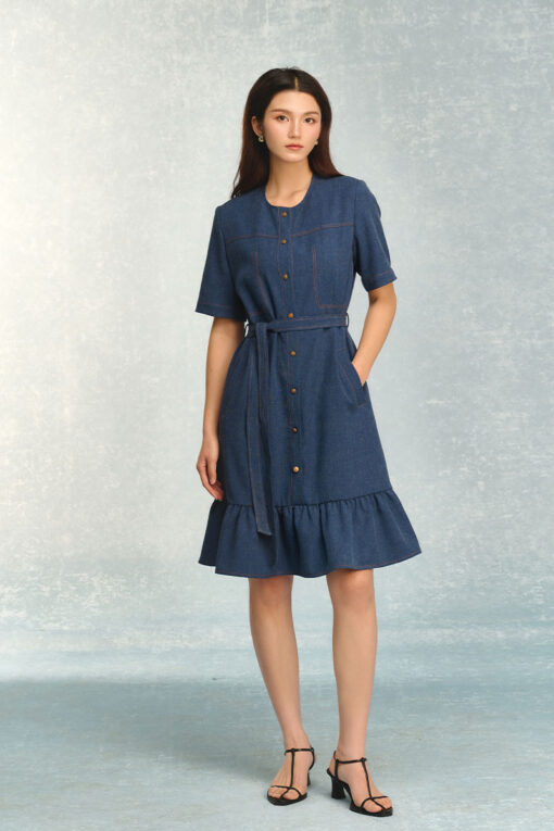 Đầm suông chần chỉ can nhúm gấu