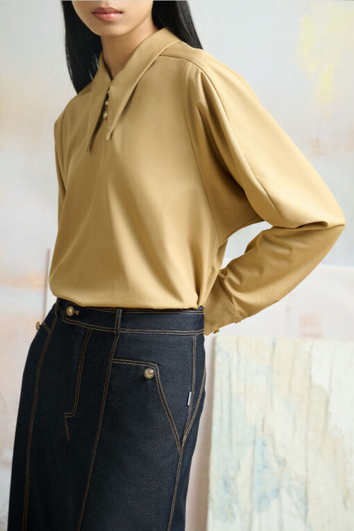 Sơ mi DT can điệu TS cổ đính cúc