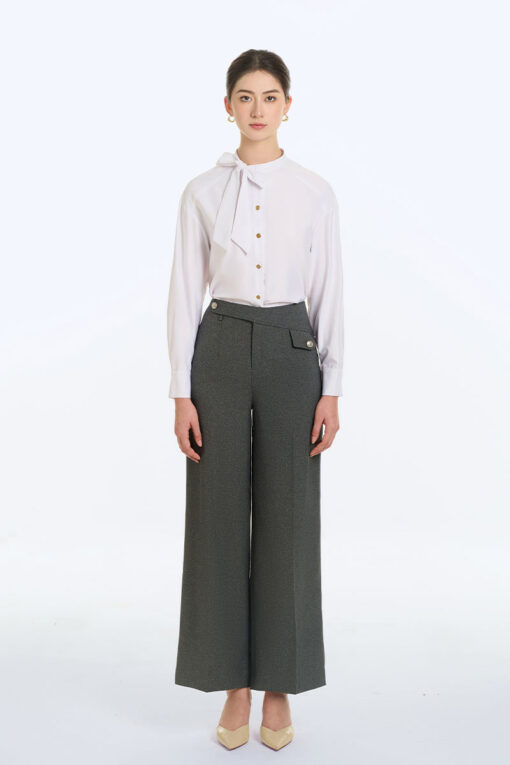 Quần suông cạp lệch kẹp nắp túi