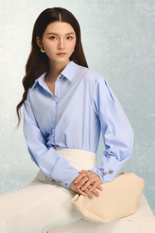 Sơ mi DT cửa tay cách điệu đính cúc