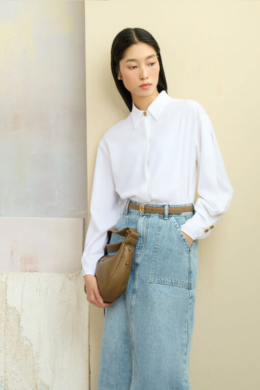 Sơ mi DT cửa tay cách điệu đính cúc