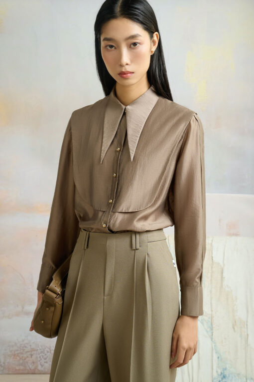 Sơ mi DT lá cổ dài bong ngực TT