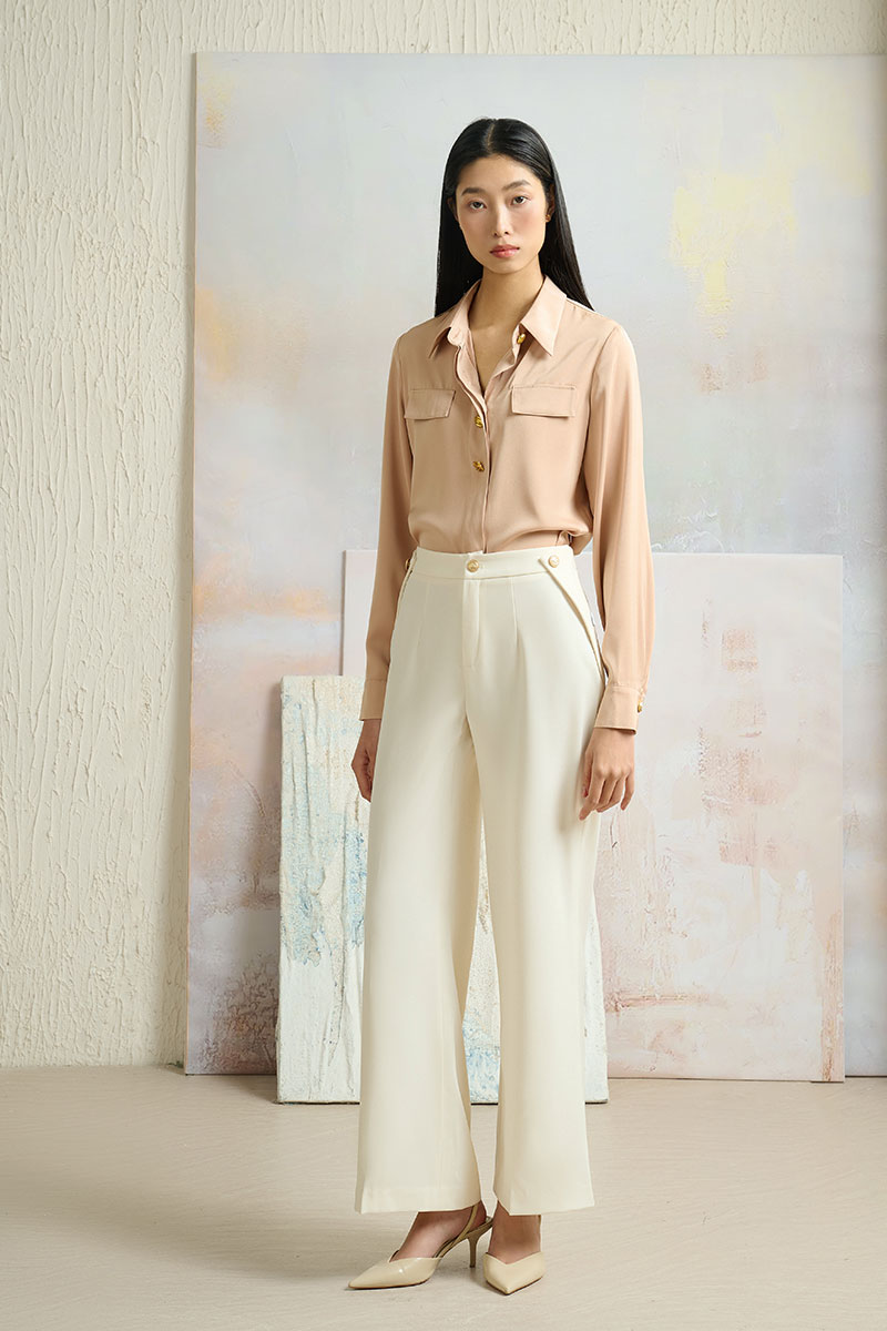 Quần loe vạt sườn bong đính cúc