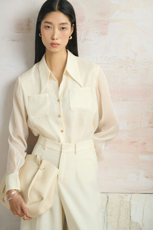 Sơ mi DT túi ốp phối tweed