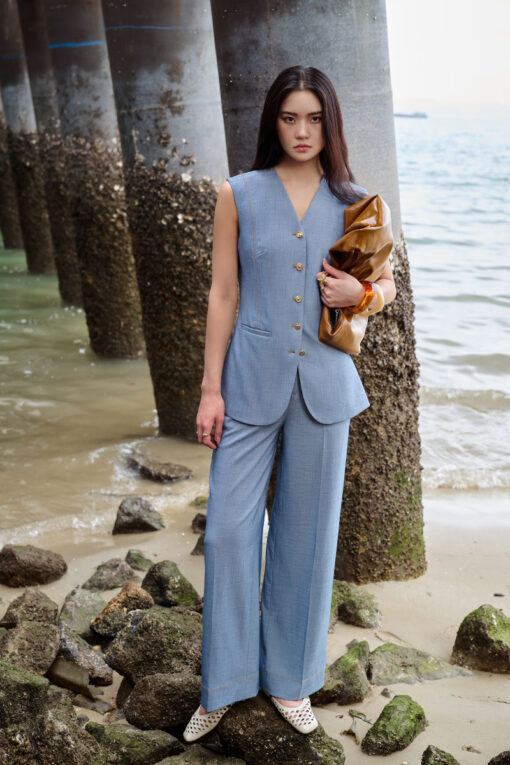 Quần suông diễu cạp miệng túi cơi