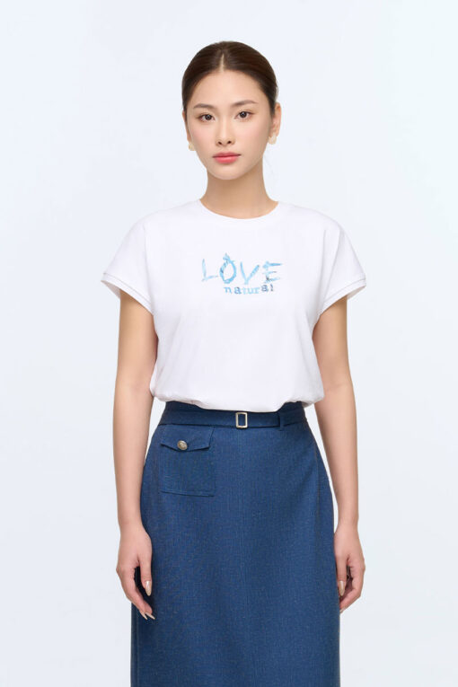 Áo thun CT tay liền in Love natural
