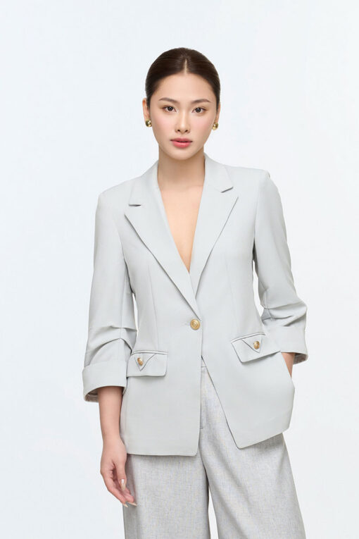 Áo vest gấu tay lơ vê nắp túi cách điệu