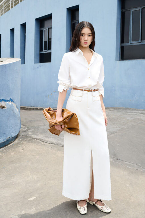 Chân váy dài diễu chỉ túi đỉa dài