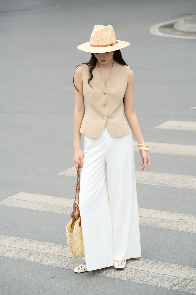 Áo kiểu gile cổ V vạt cong