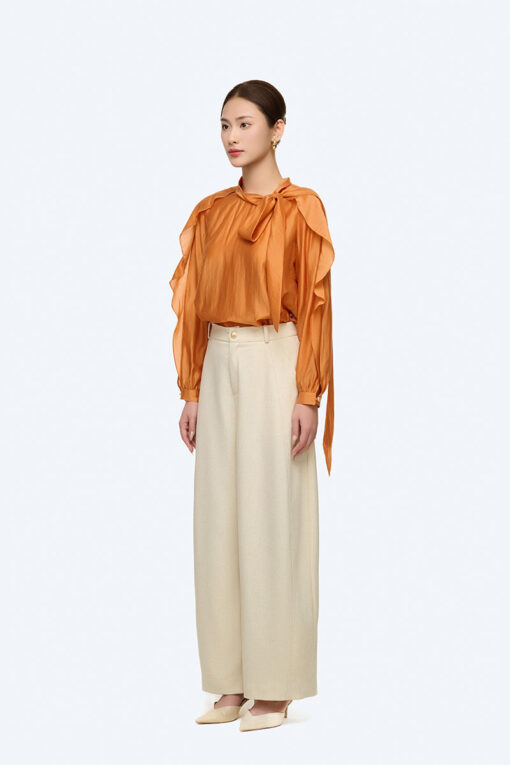 Sơ mi DT bèo xẻ cửa tay cổ buộc nơ