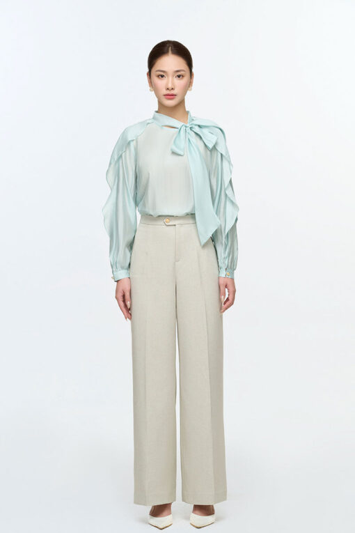 Sơ mi DT bèo xẻ cửa tay cổ buộc nơ