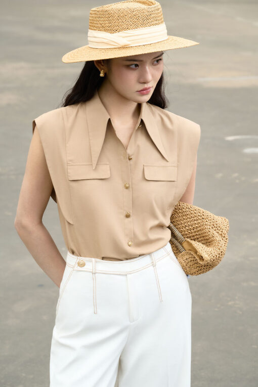 Sơ mi SN bong vai nắp túi ngực