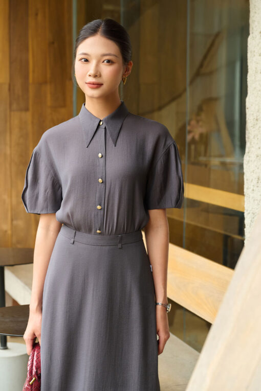 Sơ mi CT vai rơi cửa tay xếp điệu