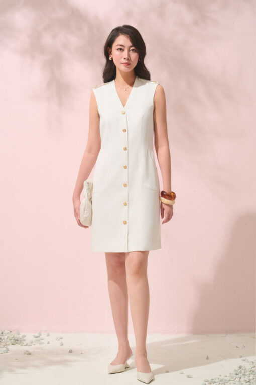 Đầm suông SN đính cúc TT túi bổ cơi