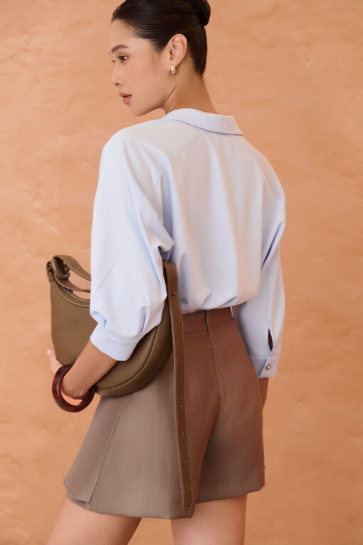 Sơ mi LT tay liền can xếp ly cách điệu