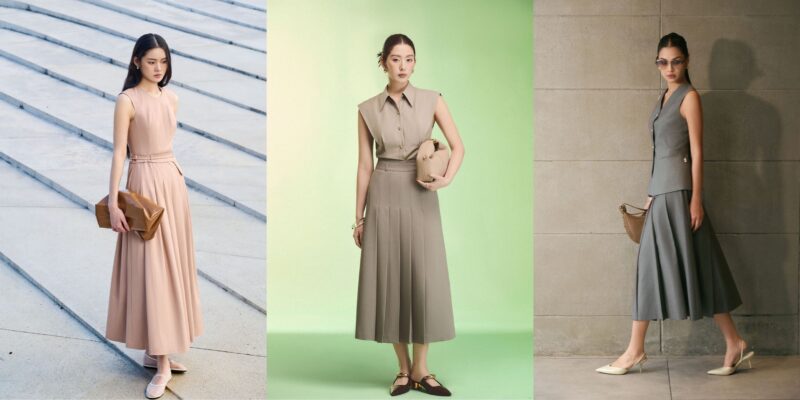 chân váy dài xếp ly