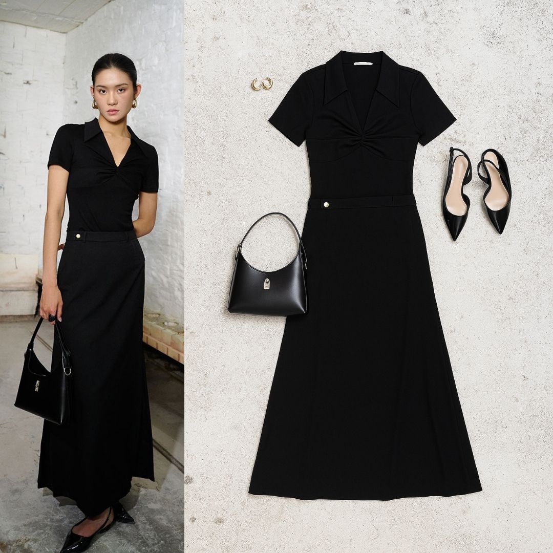 chân váy dài xếp ly