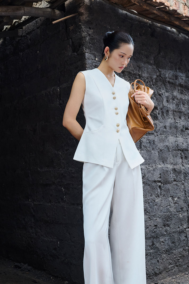 Áo khoác gile cúc đôi đai eo sau