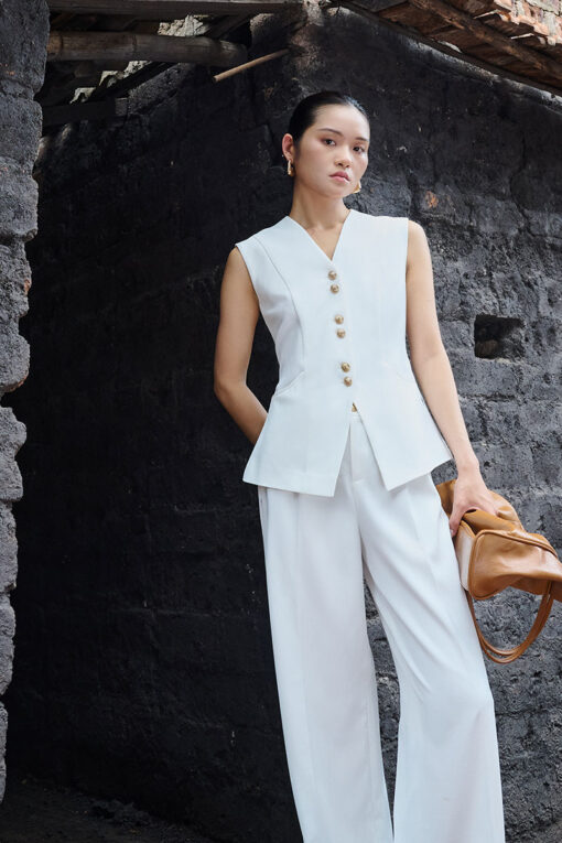 Áo khoác gile cúc đôi đai eo sau