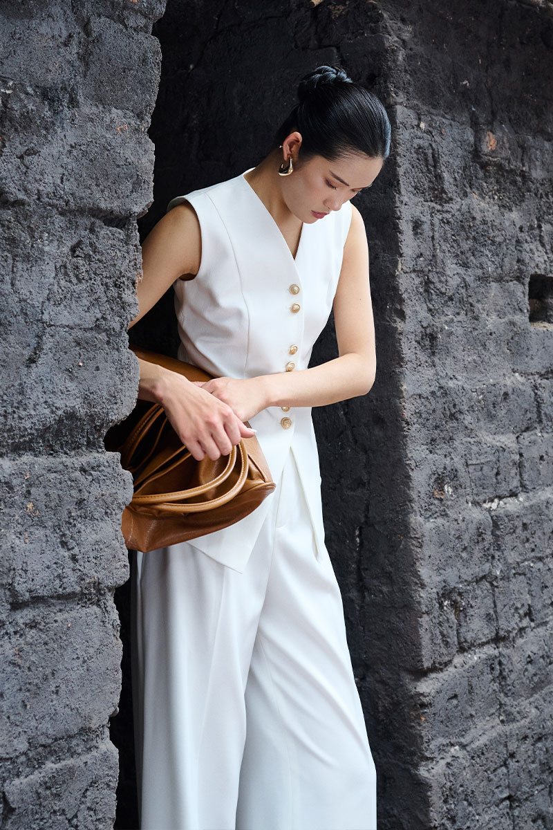 Áo khoác gile cúc đôi đai eo sau