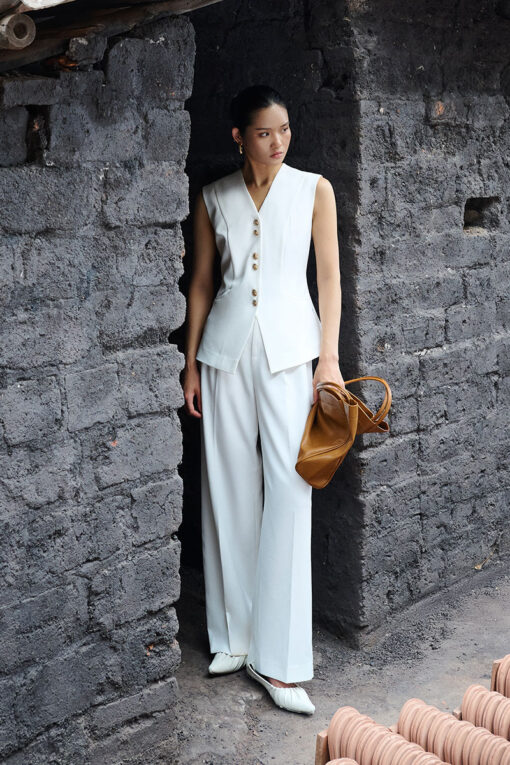 Áo khoác gile cúc đôi đai eo sau