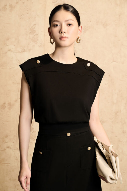 Áo thun SN bo gấu cầu vai đính cúc