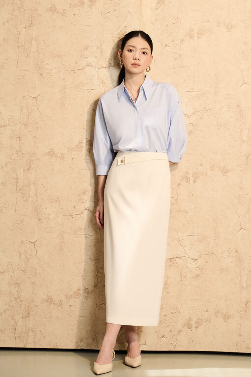 Chân váy dài cạp lệch đính cúc