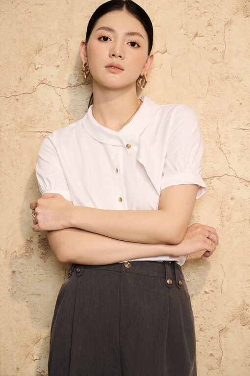 Sơ mi CT cổ nằm luồn nơ điệu