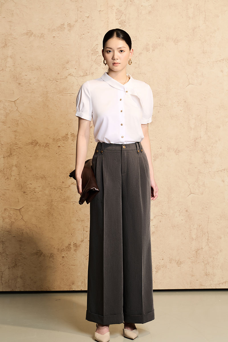 Quần suông gấu lơ vê đỉa đôi đính cúc