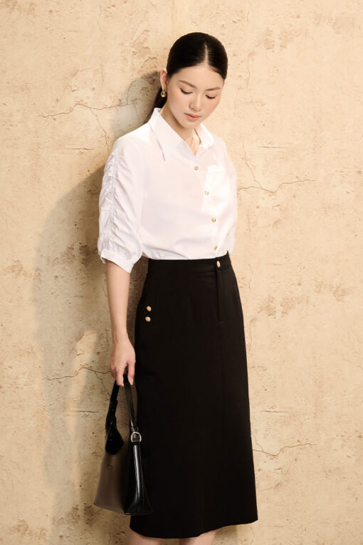 Chân váy suông can bổ sườn đính cúc